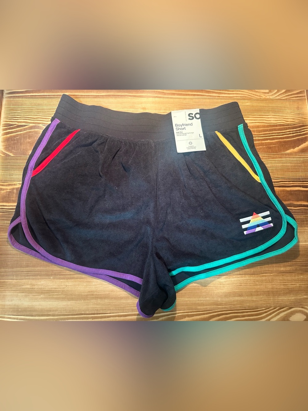 SO Black Athletic Shorts with Multicolor Trim